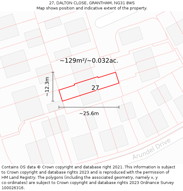 27, DALTON CLOSE, GRANTHAM, NG31 8WS: Plot and title map