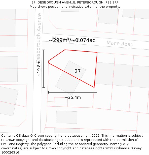 27, DESBOROUGH AVENUE, PETERBOROUGH, PE2 8RF: Plot and title map