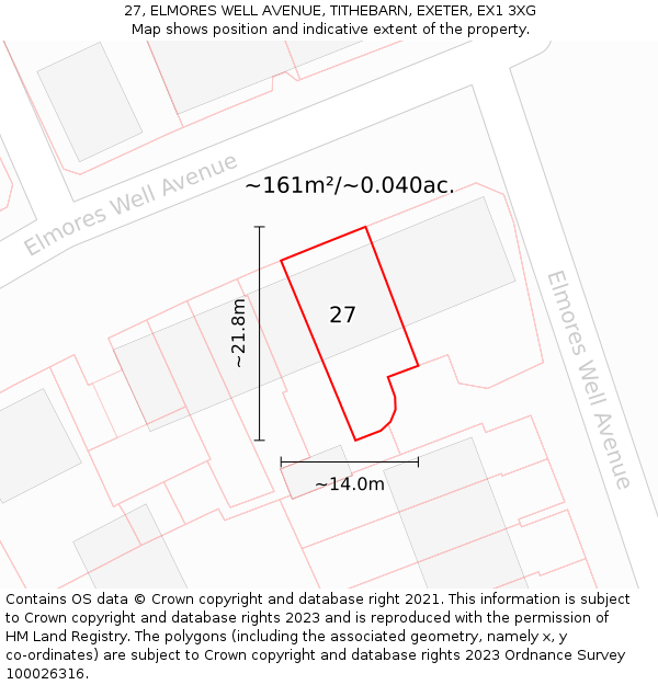 27, ELMORES WELL AVENUE, TITHEBARN, EXETER, EX1 3XG: Plot and title map