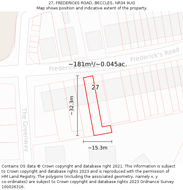 27, FREDERICKS ROAD, BECCLES, NR34 9UG: Plot and title map