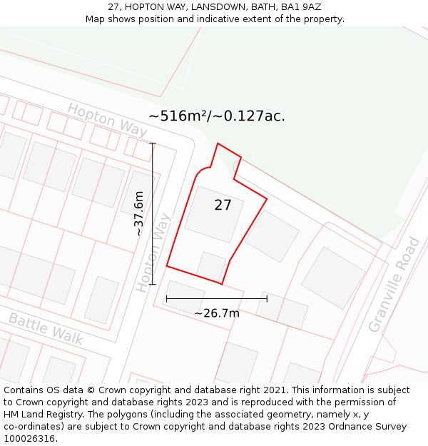 27, HOPTON WAY, LANSDOWN, BATH, BA1 9AZ: Plot and title map