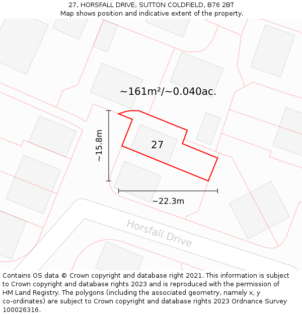 27, HORSFALL DRIVE, SUTTON COLDFIELD, B76 2BT: Plot and title map