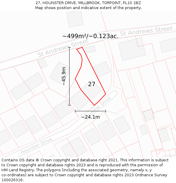 27, HOUNSTER DRIVE, MILLBROOK, TORPOINT, PL10 1BZ: Plot and title map