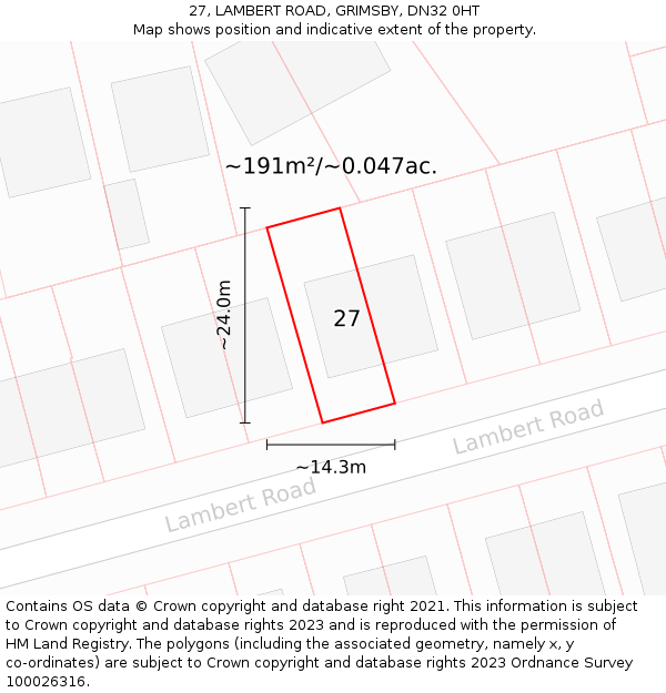 27, LAMBERT ROAD, GRIMSBY, DN32 0HT: Plot and title map