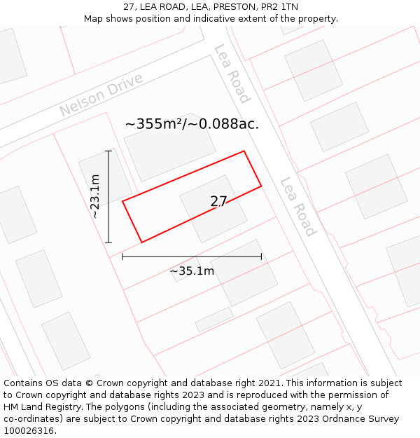 27, LEA ROAD, LEA, PRESTON, PR2 1TN: Plot and title map