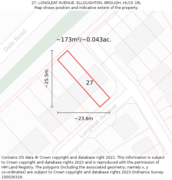 27, LONGLEAT AVENUE, ELLOUGHTON, BROUGH, HU15 1RL: Plot and title map