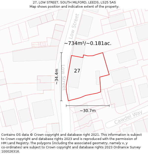 27, LOW STREET, SOUTH MILFORD, LEEDS, LS25 5AS: Plot and title map