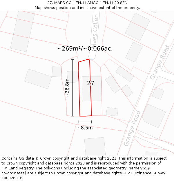 27, MAES COLLEN, LLANGOLLEN, LL20 8EN: Plot and title map