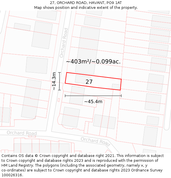 27, ORCHARD ROAD, HAVANT, PO9 1AT: Plot and title map