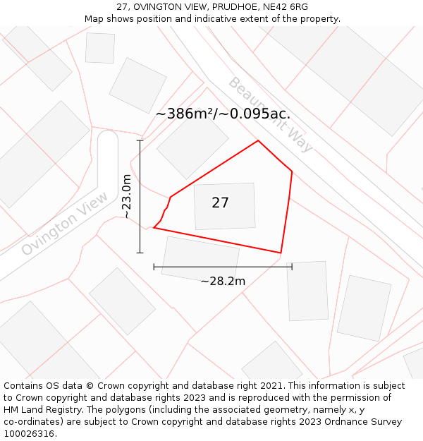 27, OVINGTON VIEW, PRUDHOE, NE42 6RG: Plot and title map