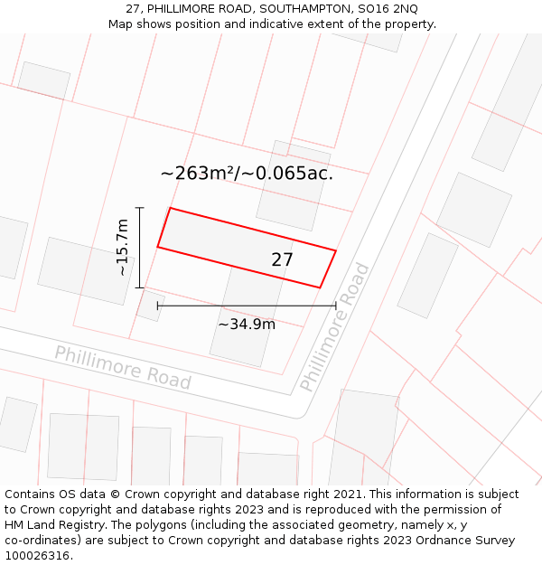 27, PHILLIMORE ROAD, SOUTHAMPTON, SO16 2NQ: Plot and title map