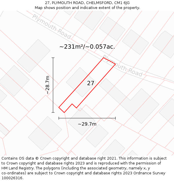 27, PLYMOUTH ROAD, CHELMSFORD, CM1 6JG: Plot and title map