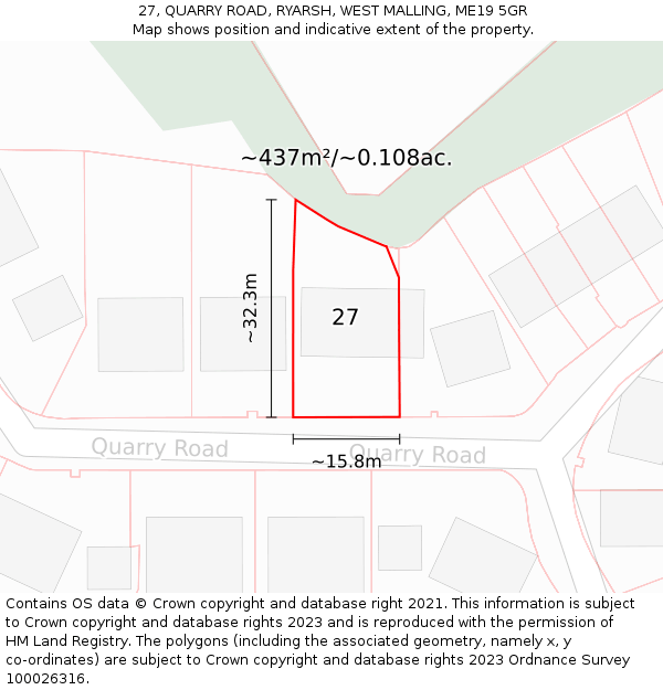 27, QUARRY ROAD, RYARSH, WEST MALLING, ME19 5GR: Plot and title map