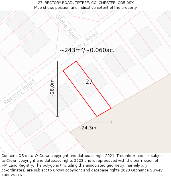 27, RECTORY ROAD, TIPTREE, COLCHESTER, CO5 0SX: Plot and title map