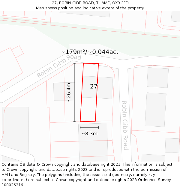 27, ROBIN GIBB ROAD, THAME, OX9 3FD: Plot and title map
