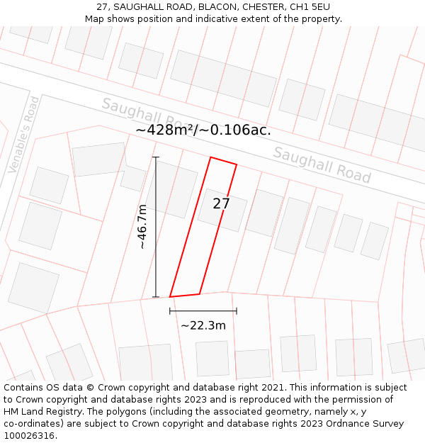 27, SAUGHALL ROAD, BLACON, CHESTER, CH1 5EU: Plot and title map