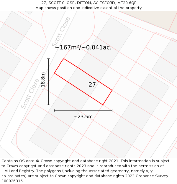 27, SCOTT CLOSE, DITTON, AYLESFORD, ME20 6QP: Plot and title map