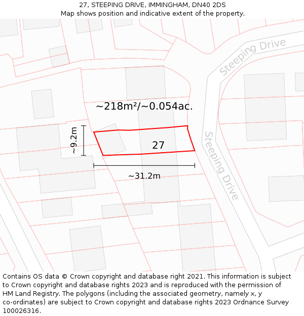 27, STEEPING DRIVE, IMMINGHAM, DN40 2DS: Plot and title map