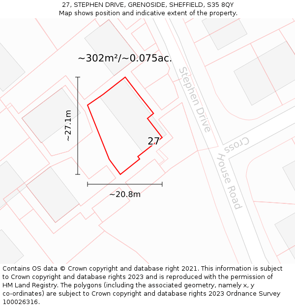 27, STEPHEN DRIVE, GRENOSIDE, SHEFFIELD, S35 8QY: Plot and title map