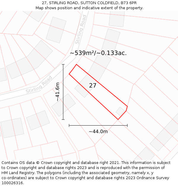 27, STIRLING ROAD, SUTTON COLDFIELD, B73 6PR: Plot and title map