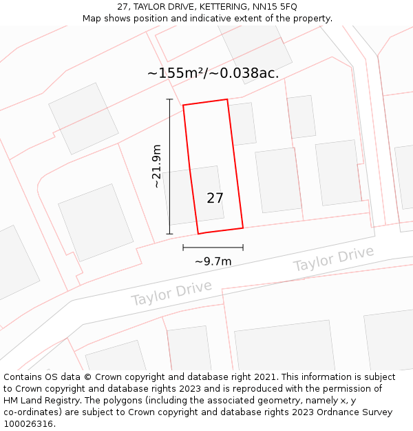 27, TAYLOR DRIVE, KETTERING, NN15 5FQ: Plot and title map