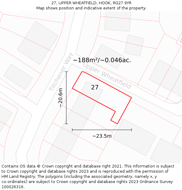 27, UPPER WHEATFIELD, HOOK, RG27 9YR: Plot and title map