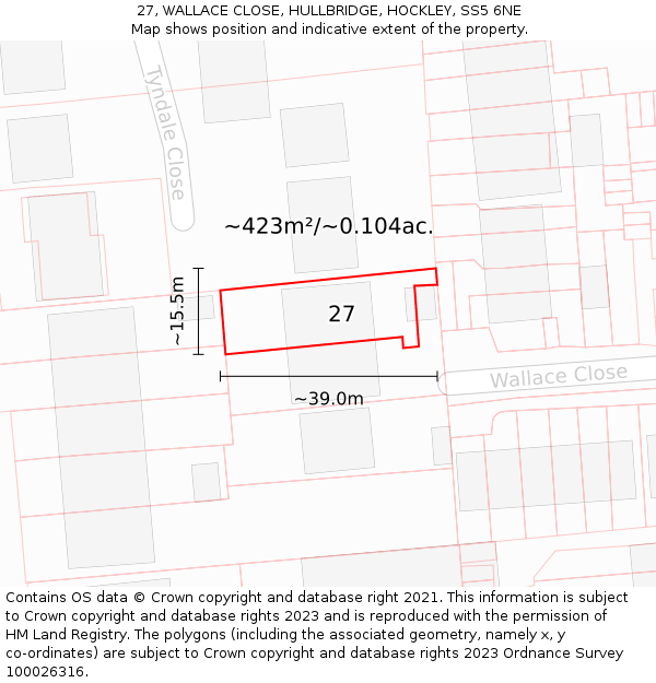 27, WALLACE CLOSE, HULLBRIDGE, HOCKLEY, SS5 6NE: Plot and title map