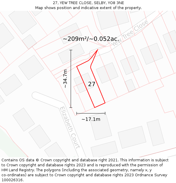 27, YEW TREE CLOSE, SELBY, YO8 3NE: Plot and title map