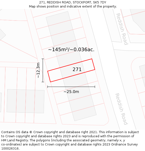 271, REDDISH ROAD, STOCKPORT, SK5 7DY: Plot and title map