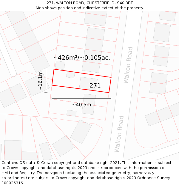 271, WALTON ROAD, CHESTERFIELD, S40 3BT: Plot and title map