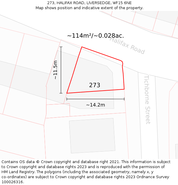 273, HALIFAX ROAD, LIVERSEDGE, WF15 6NE: Plot and title map