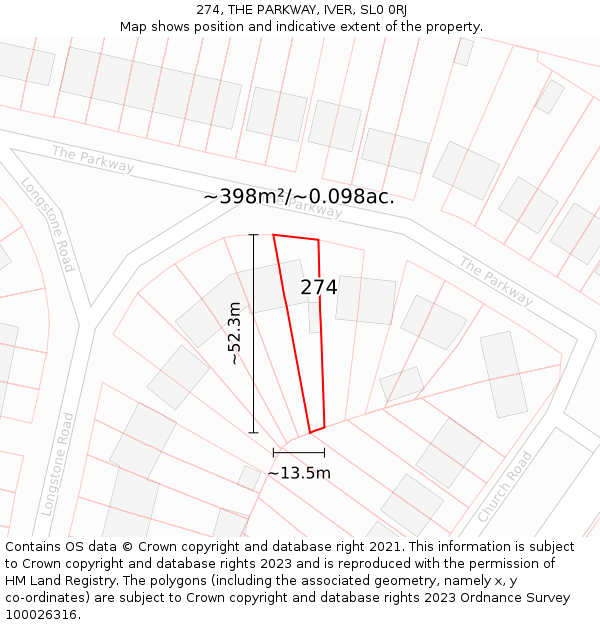 274, THE PARKWAY, IVER, SL0 0RJ: Plot and title map