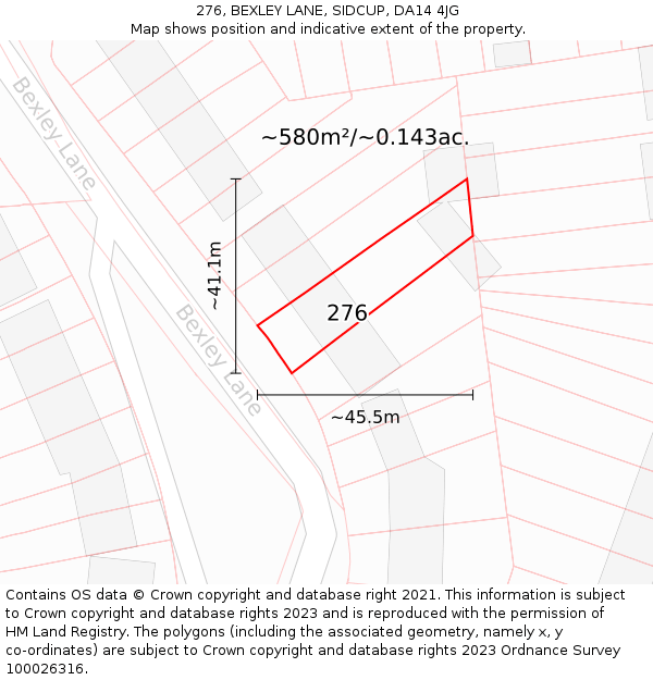 276, BEXLEY LANE, SIDCUP, DA14 4JG: Plot and title map