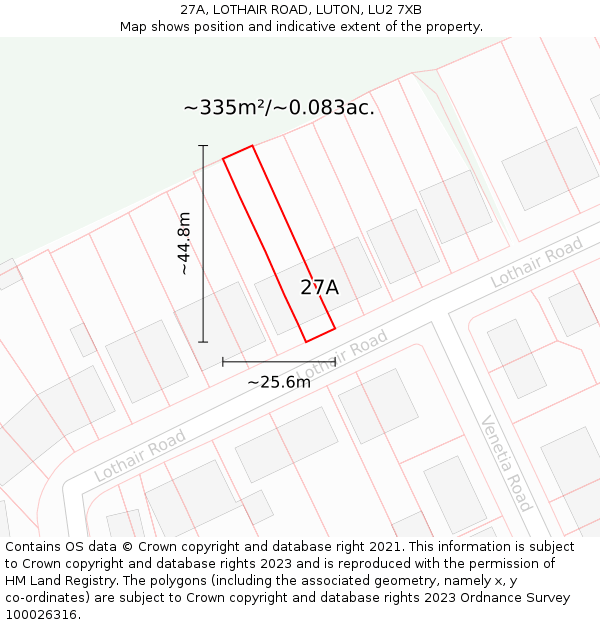 27A, LOTHAIR ROAD, LUTON, LU2 7XB: Plot and title map