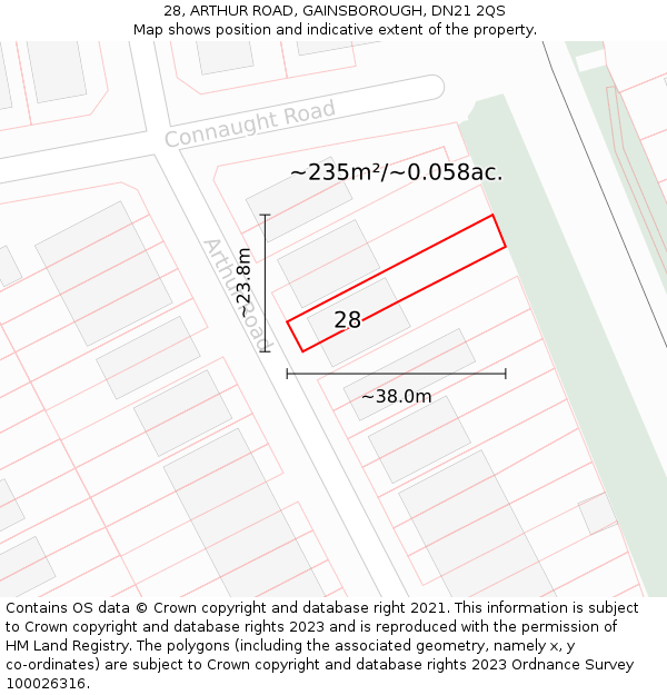 28, ARTHUR ROAD, GAINSBOROUGH, DN21 2QS: Plot and title map