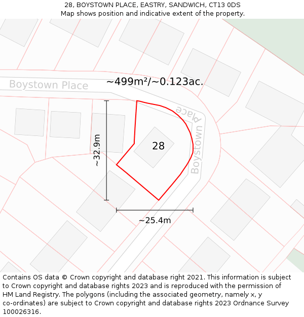 28, BOYSTOWN PLACE, EASTRY, SANDWICH, CT13 0DS: Plot and title map