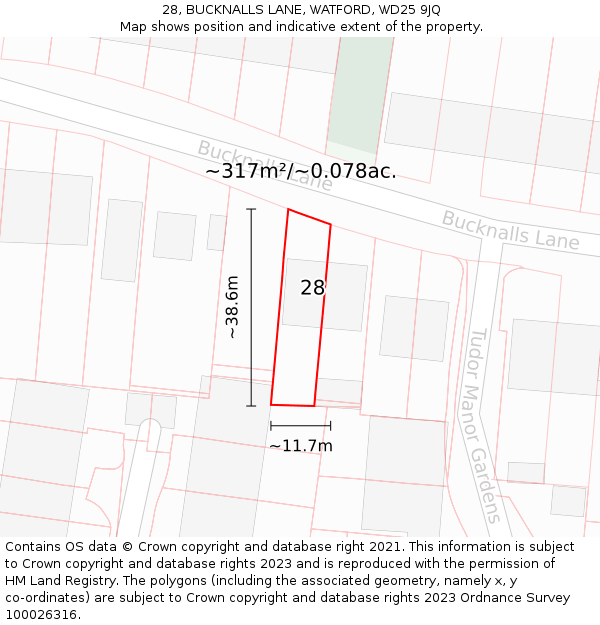 28, BUCKNALLS LANE, WATFORD, WD25 9JQ: Plot and title map