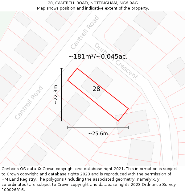 28, CANTRELL ROAD, NOTTINGHAM, NG6 9AG: Plot and title map