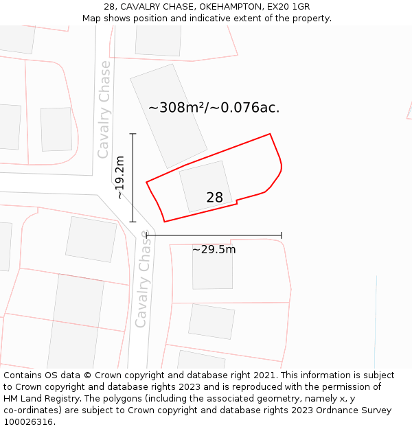 28, CAVALRY CHASE, OKEHAMPTON, EX20 1GR: Plot and title map