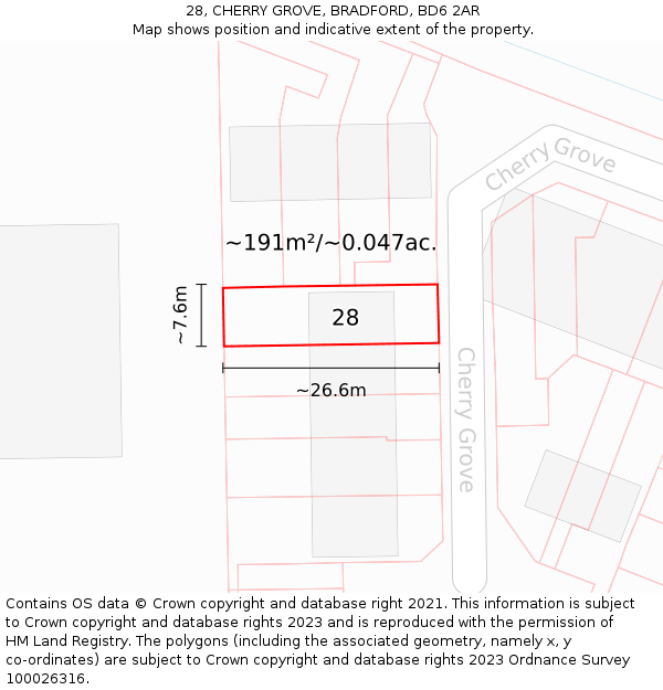 28, CHERRY GROVE, BRADFORD, BD6 2AR: Plot and title map