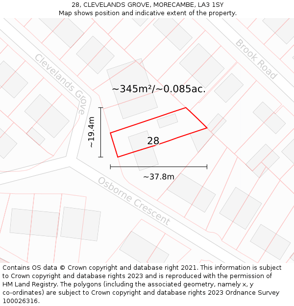 28, CLEVELANDS GROVE, MORECAMBE, LA3 1SY: Plot and title map