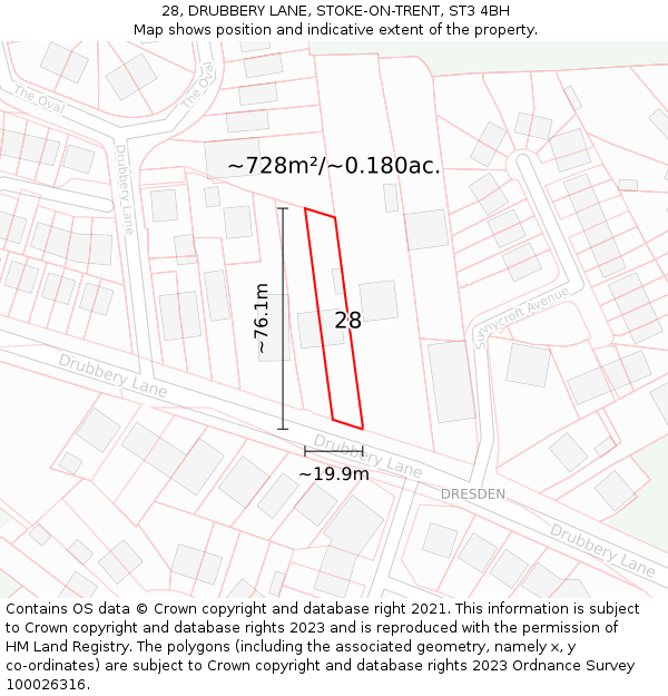 28, DRUBBERY LANE, STOKE-ON-TRENT, ST3 4BH: Plot and title map