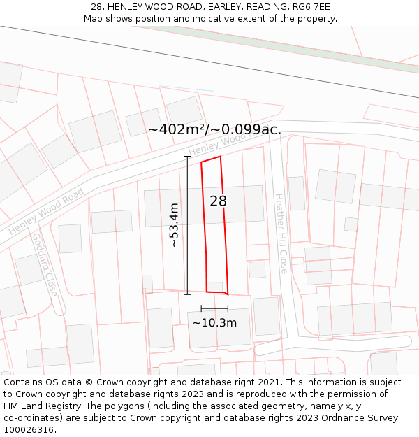 28, HENLEY WOOD ROAD, EARLEY, READING, RG6 7EE: Plot and title map