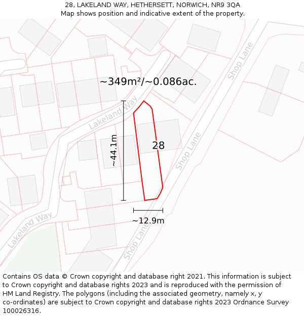 28, LAKELAND WAY, HETHERSETT, NORWICH, NR9 3QA: Plot and title map