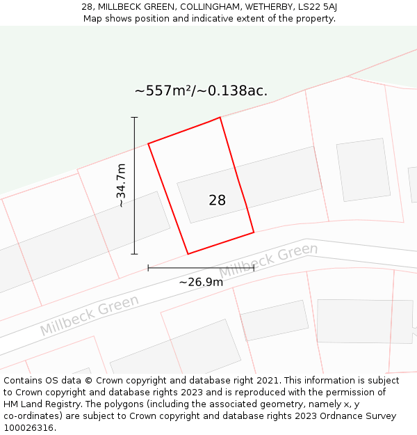28, MILLBECK GREEN, COLLINGHAM, WETHERBY, LS22 5AJ: Plot and title map