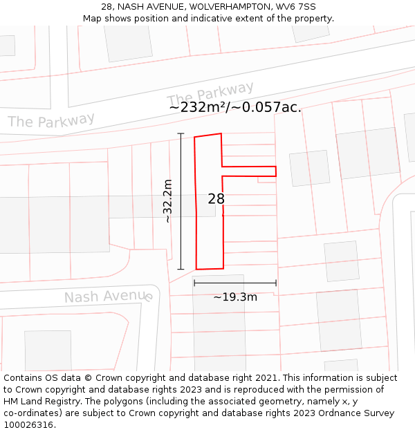 28, NASH AVENUE, WOLVERHAMPTON, WV6 7SS: Plot and title map