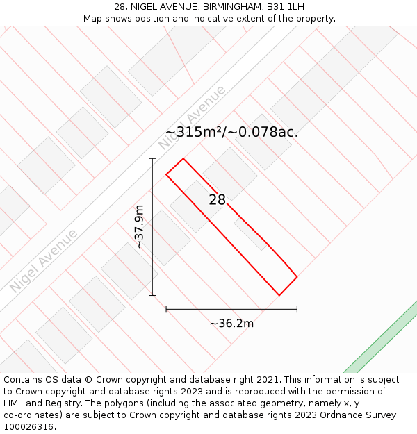 28, NIGEL AVENUE, BIRMINGHAM, B31 1LH: Plot and title map
