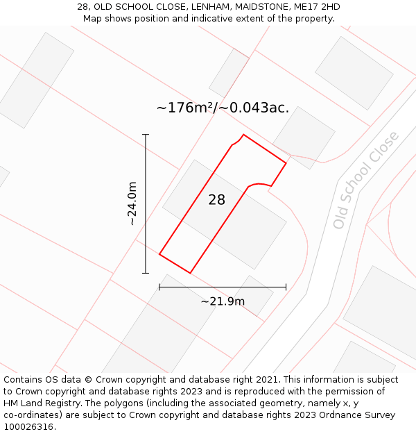 28, OLD SCHOOL CLOSE, LENHAM, MAIDSTONE, ME17 2HD: Plot and title map