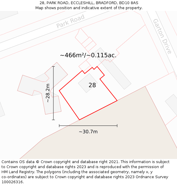 28, PARK ROAD, ECCLESHILL, BRADFORD, BD10 8AS: Plot and title map