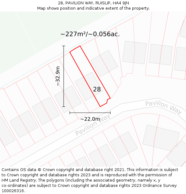 28, PAVILION WAY, RUISLIP, HA4 9JN: Plot and title map
